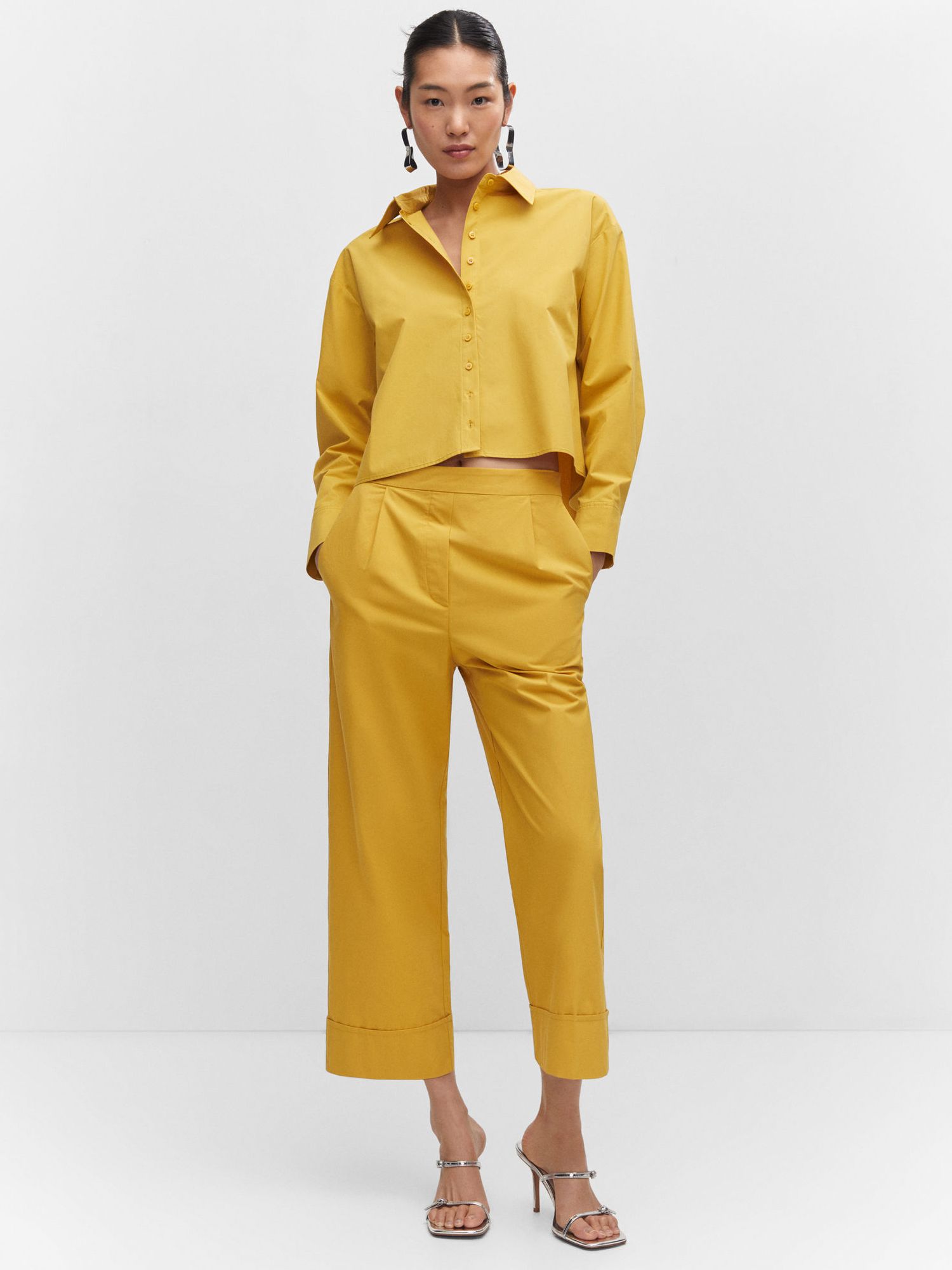 Mango Pop Cotton Wide Leg Culottes, Yellow at John Lewis & Partners