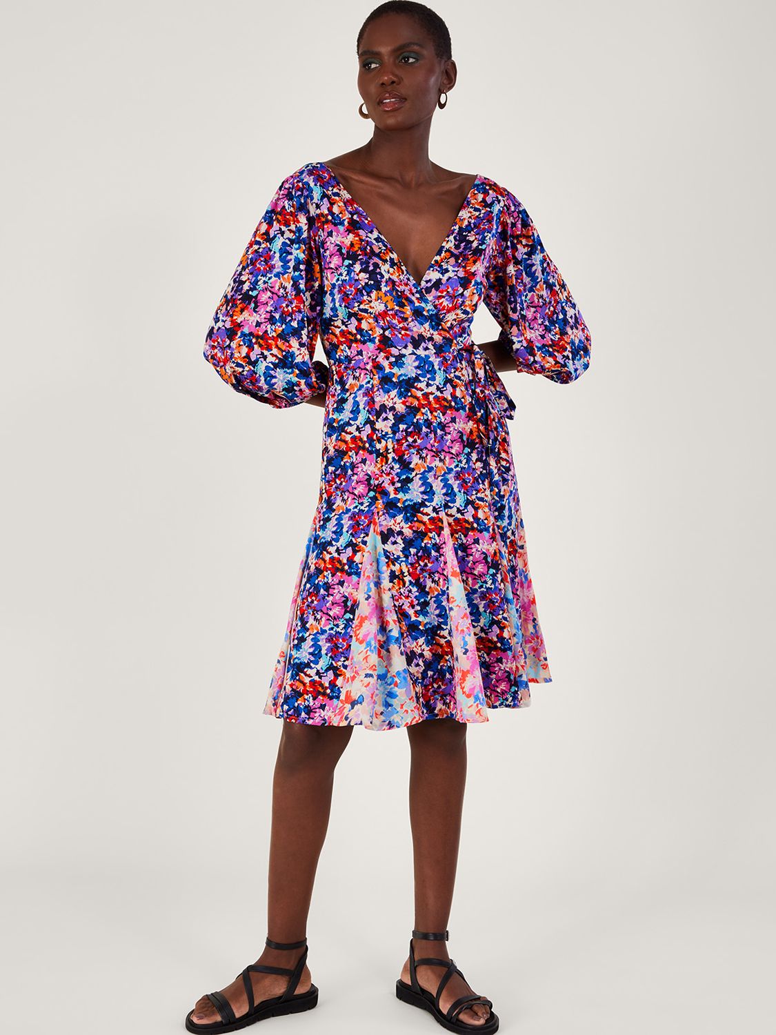 Monsoon Palmer Print Pleated Dress, Multi