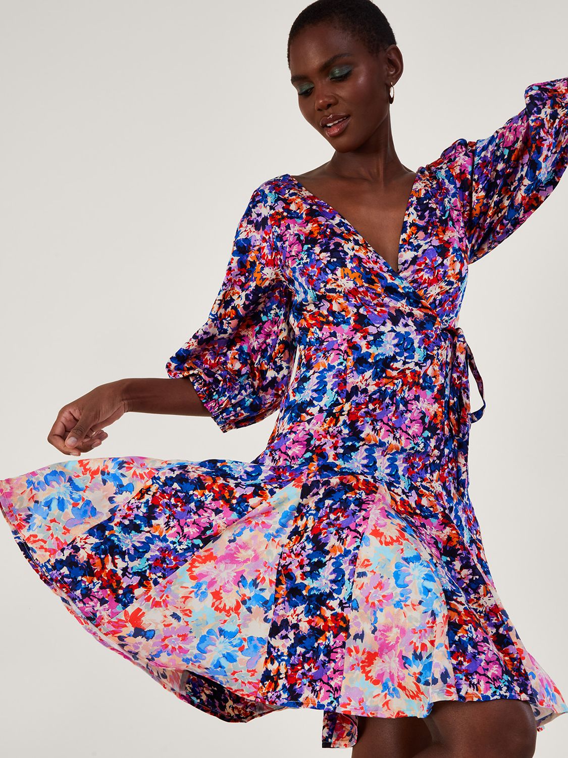 Monsoon Palmer Print Pleated Dress, Multi at John Lewis & Partners