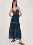 Monsoon Print and Embroidery Cami Maxi Dress, Navy/Multi