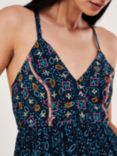 Monsoon Print and Embroidery Cami Maxi Dress, Navy/Multi