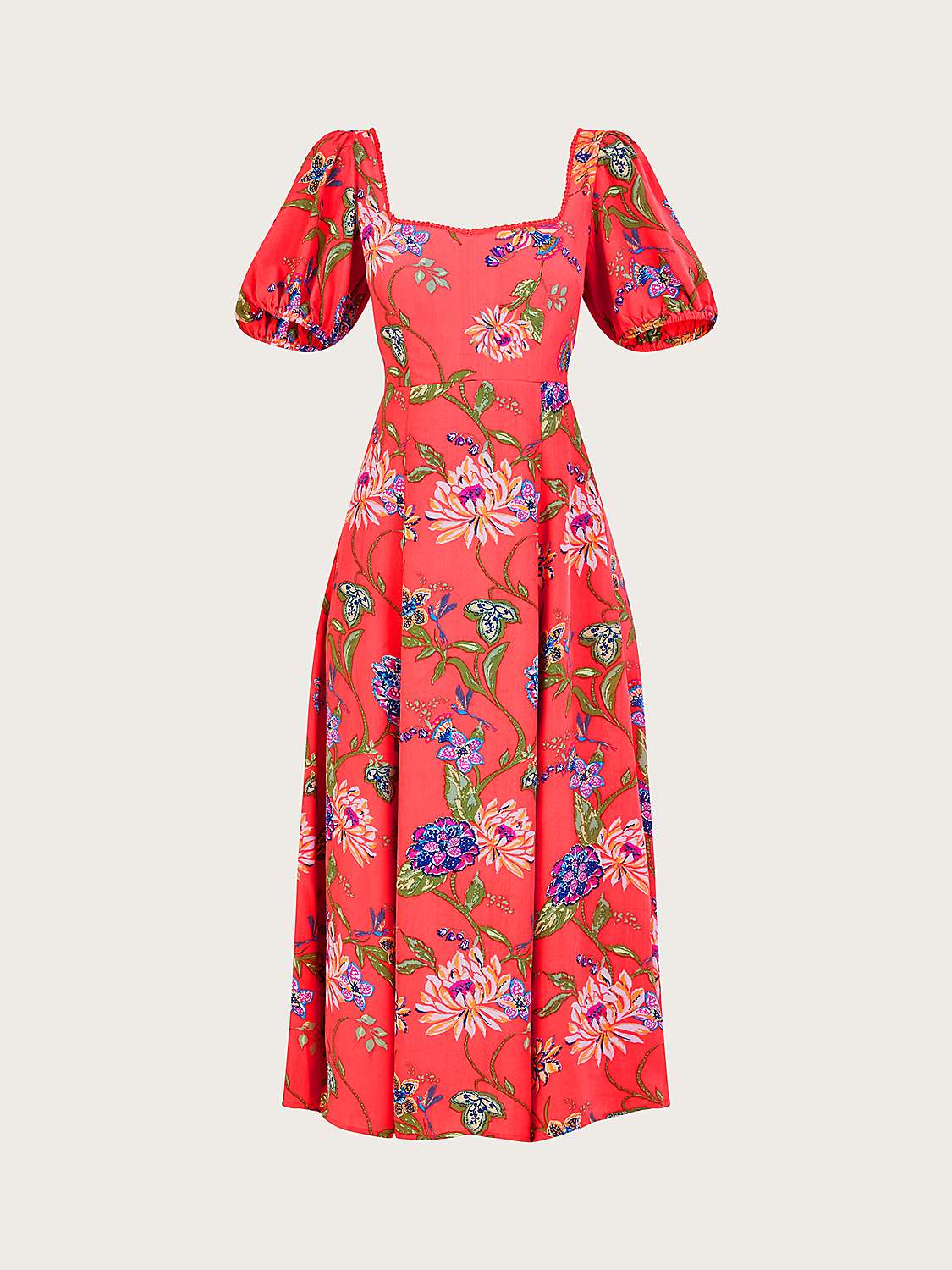 Monsoon Regina Floral Print Tea Dress, Coral/Multi at John Lewis & Partners