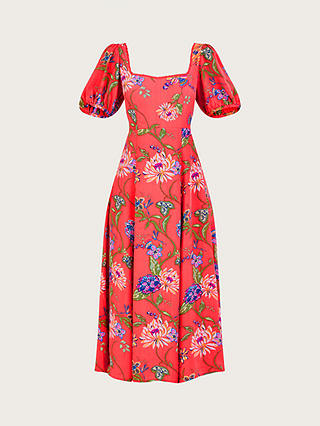 Monsoon Regina Floral Print Tea Dress, Coral/Multi at John Lewis & Partners