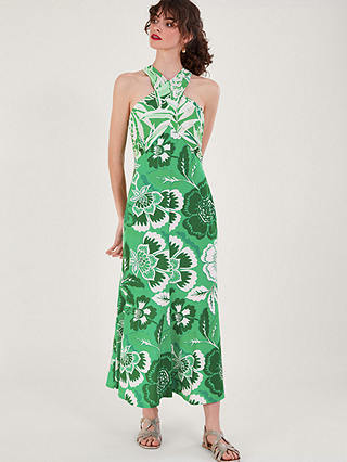 Monsoon Botanical Print Crossover Maxi Dress, Green