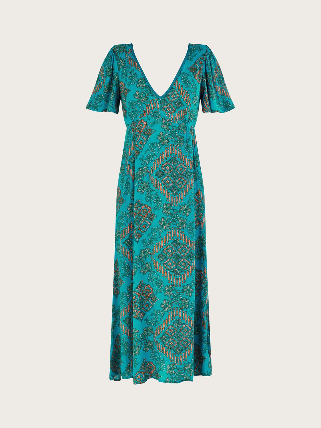 Monsoon Tile Effect Midi Dress, Turquoise/Multi at John Lewis & Partners