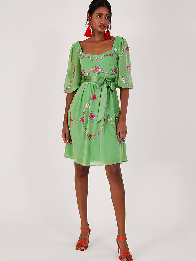 Monsoon Emelia Floral Embroidered Dress, Green/Multi at John Lewis ...