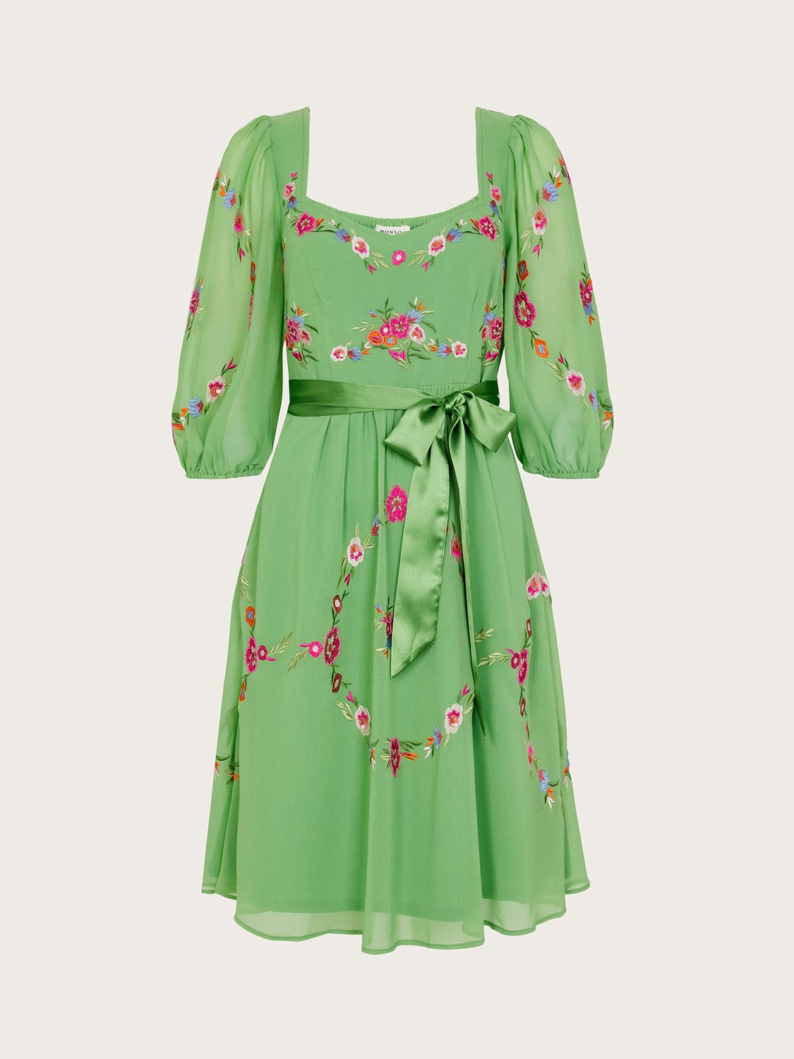 Monsoon Emelia Floral Embroidered Dress, Green/Multi at John Lewis &  Partners