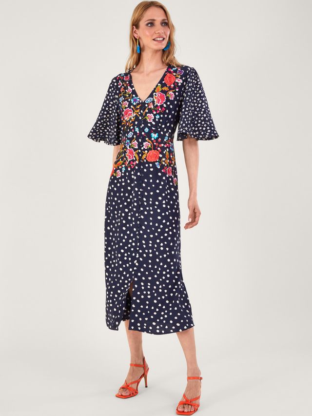 Monsoon blue outlet polka dot dress