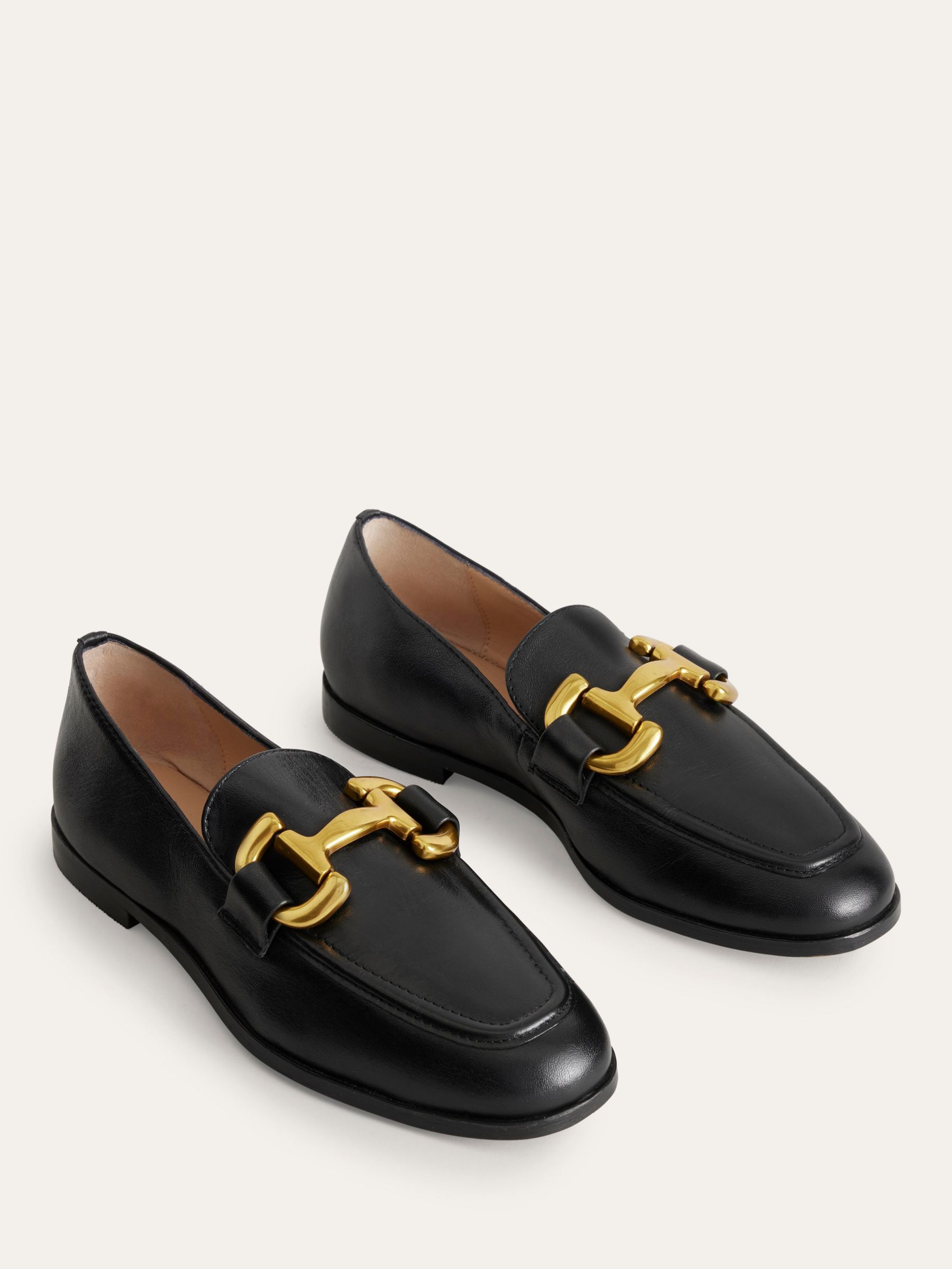 Boden Iris Leather Snaffle Trim Loafers, Black at John Lewis & Partners