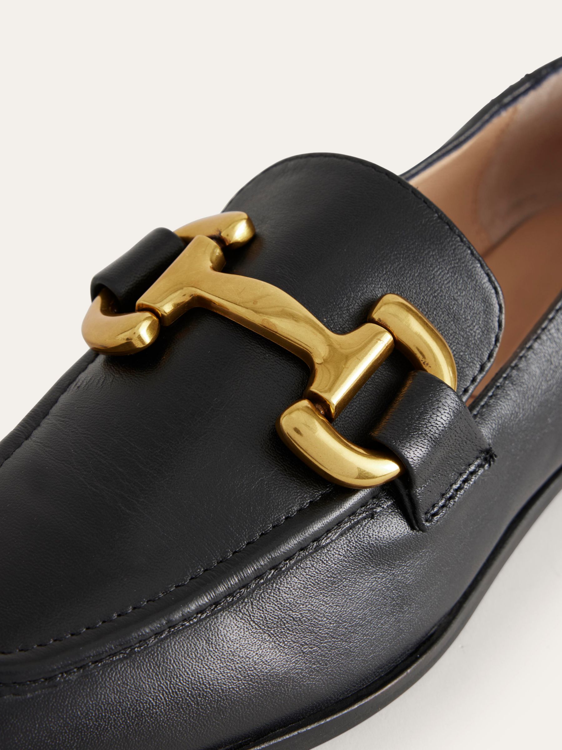 Boden Iris Leather Snaffle Trim Loafers, Black at John Lewis & Partners