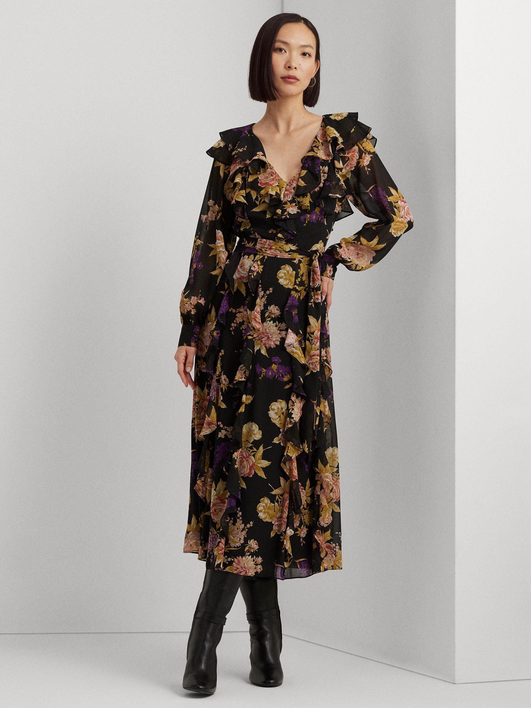 Lauren Ralph Lauren Kesia Floral Dress, Black/Tan/Multi