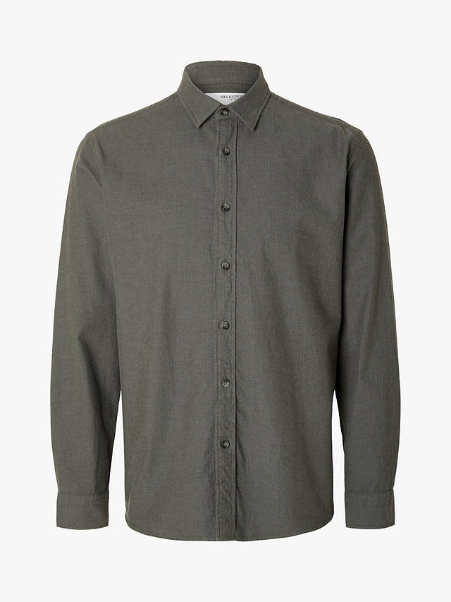 SELECTED HOMME Owen Recycled Cotton Flannel Shirt, Grey