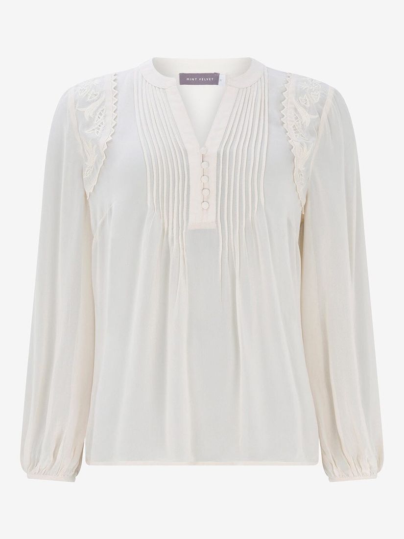 Mint Velvet Embroidered Blouse, Natural Cream at John Lewis & Partners