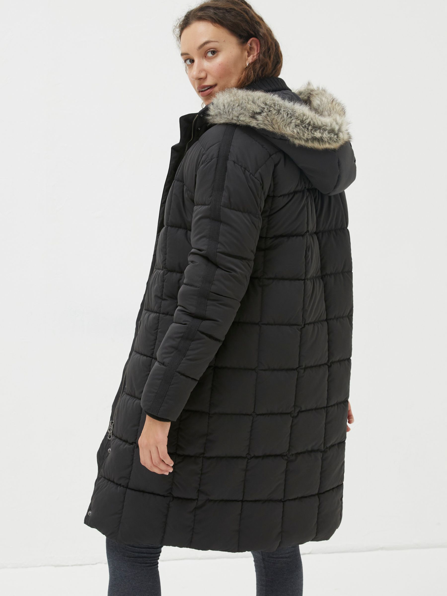 FatFace Sienna Quilted Mid Length Coat, Black at John Lewis & Partners