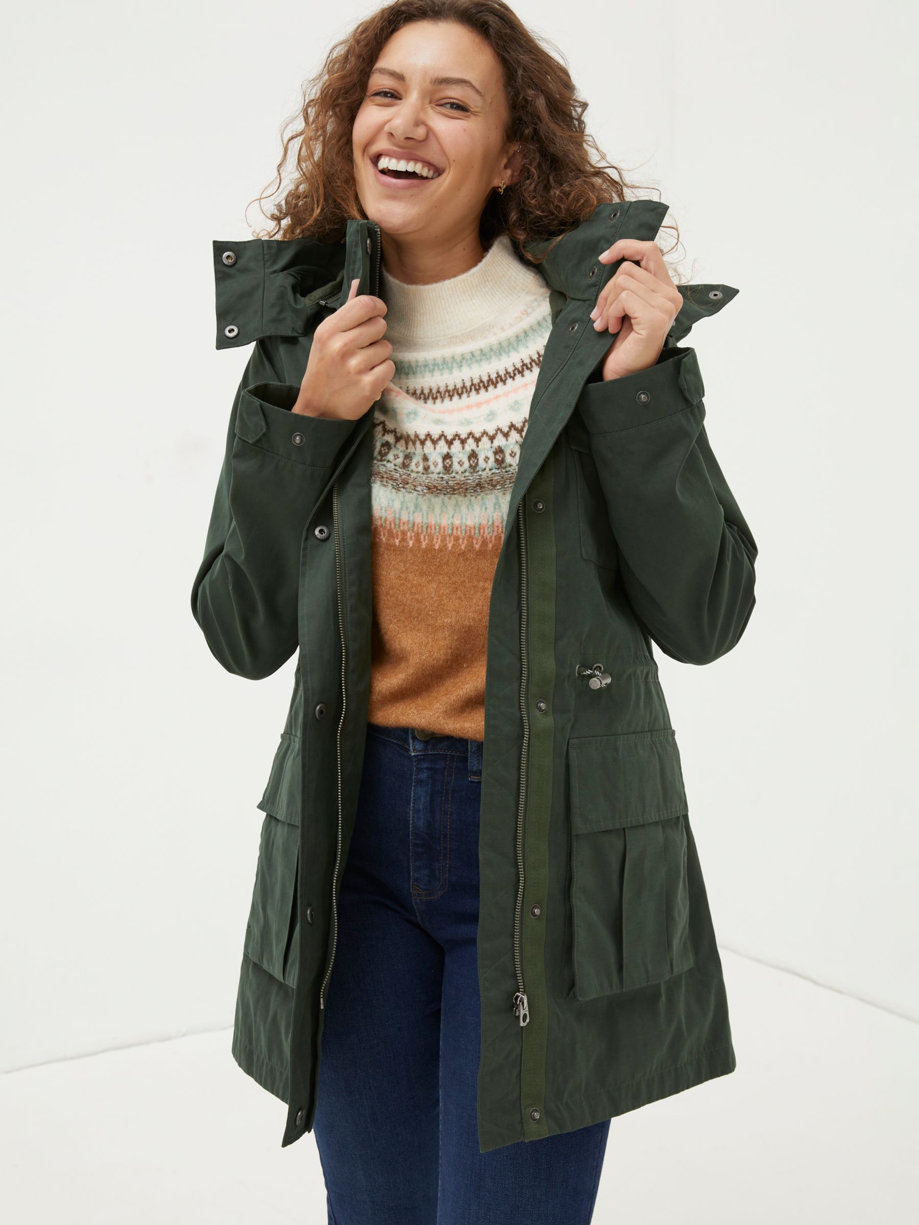 Womens Green Cotton Mix Coats Jackets