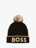 BOSS Kids' Pull On Bobble Hat, Black/Multi