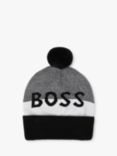 BOSS Kids' Pull On Logo Colour Block Bobble Hat, Black/Multi