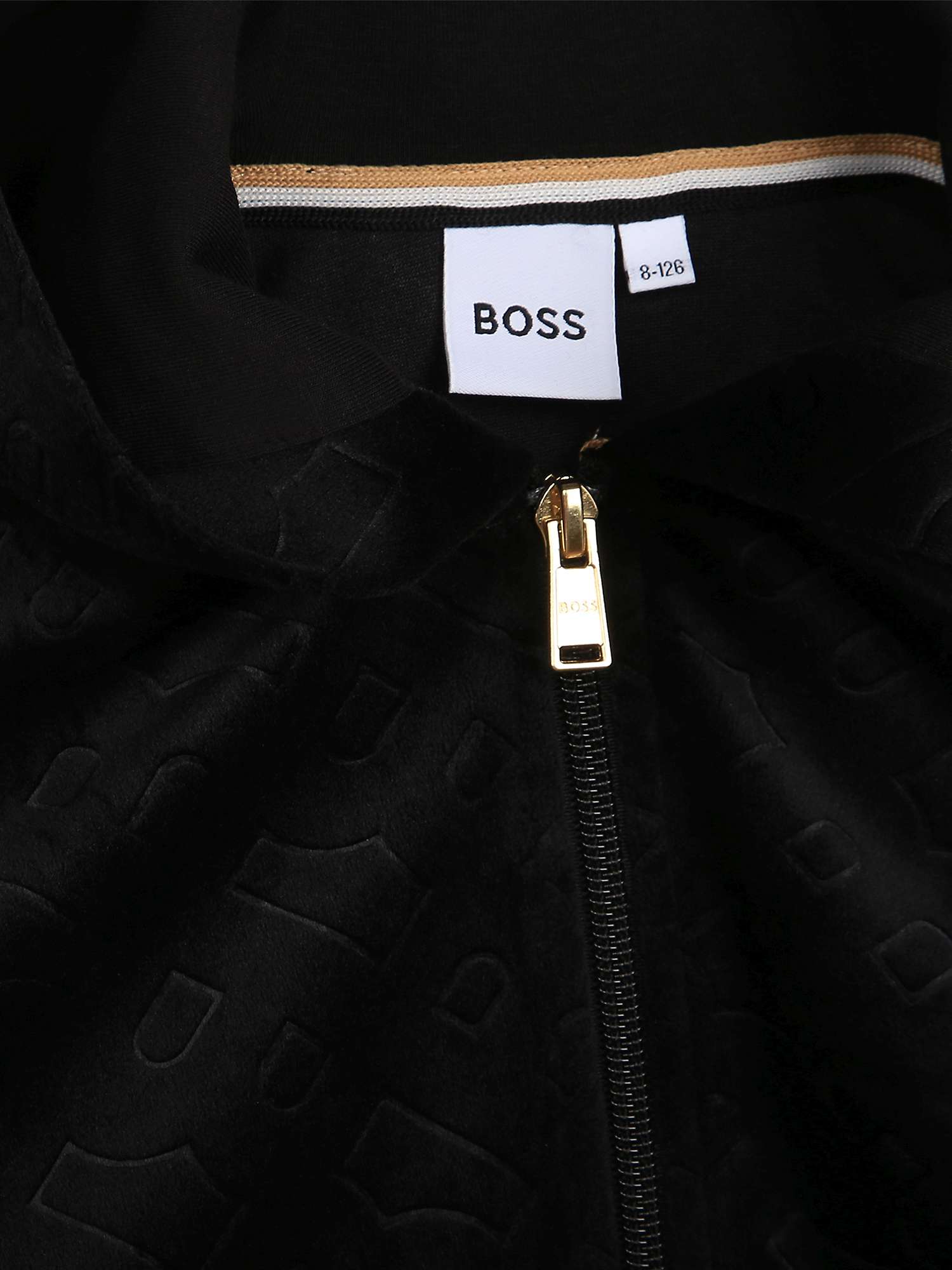 Buy BOSS Kids' Embossed 'B' Logo Velvet Hooded Cardigan, Black Online at johnlewis.com
