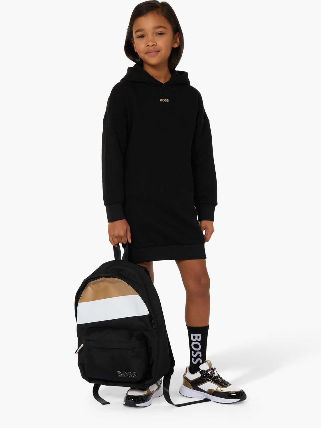 Buy BOSS Kids' Logo Hooded Dress, Black Online at johnlewis.com