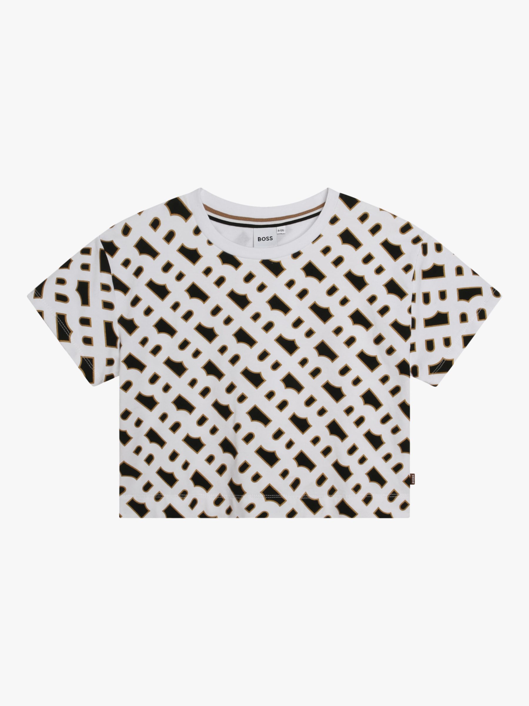 BOSS Kids' "B" Print Logo Short Sleeve T-Shirt, White/Multi, 10 years