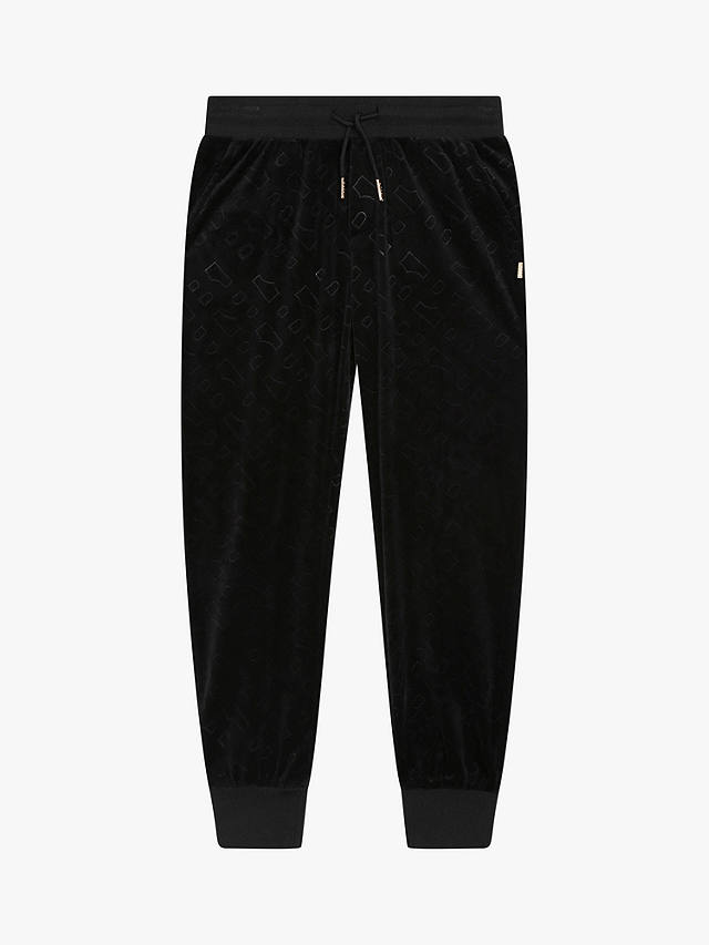 BOSS Kids' Embossed 'B' Logo Velvet Trousers, Black