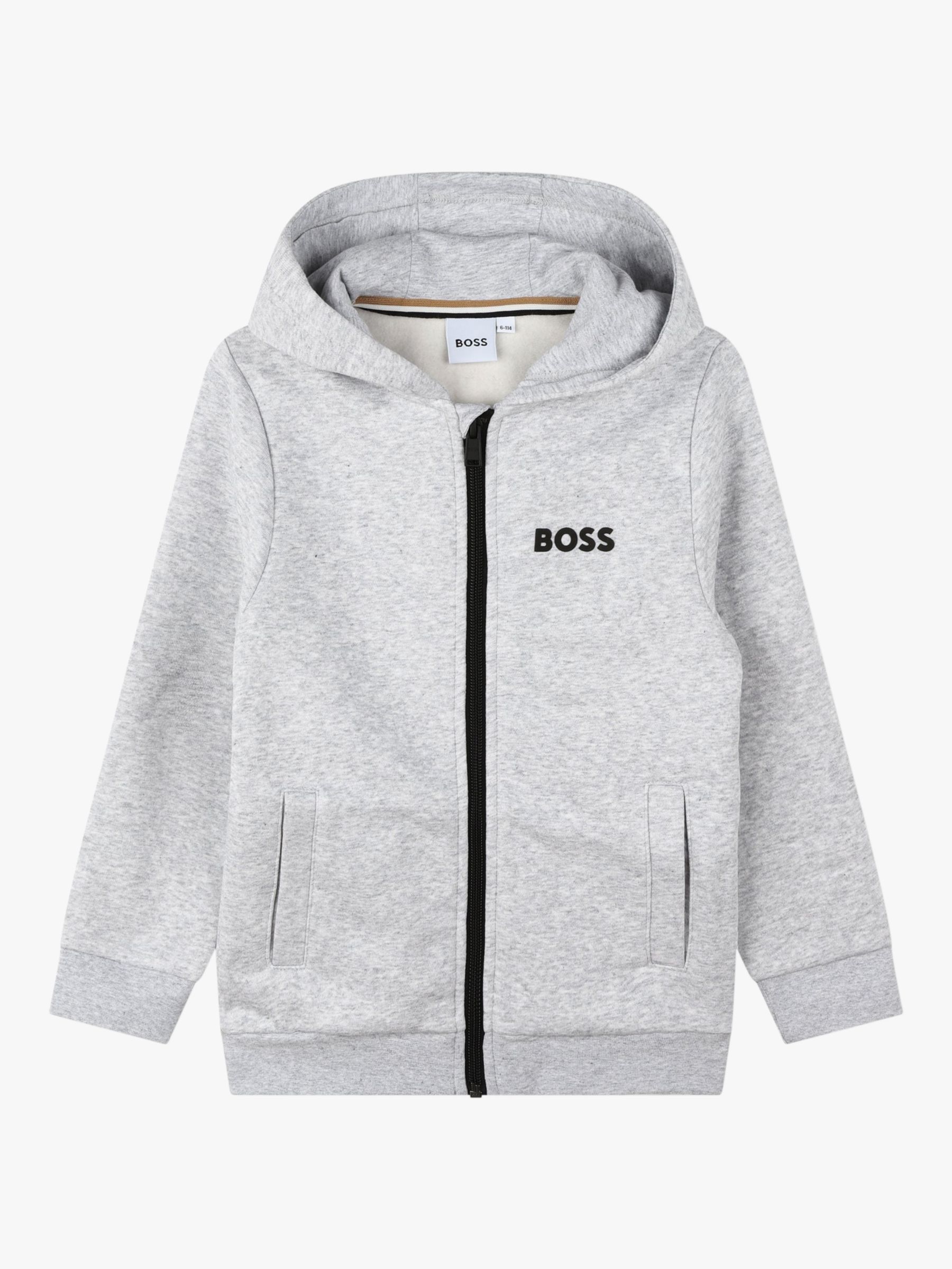 BOSS Kids' Logo Hooded Cardigan, Light Grey, 5 years