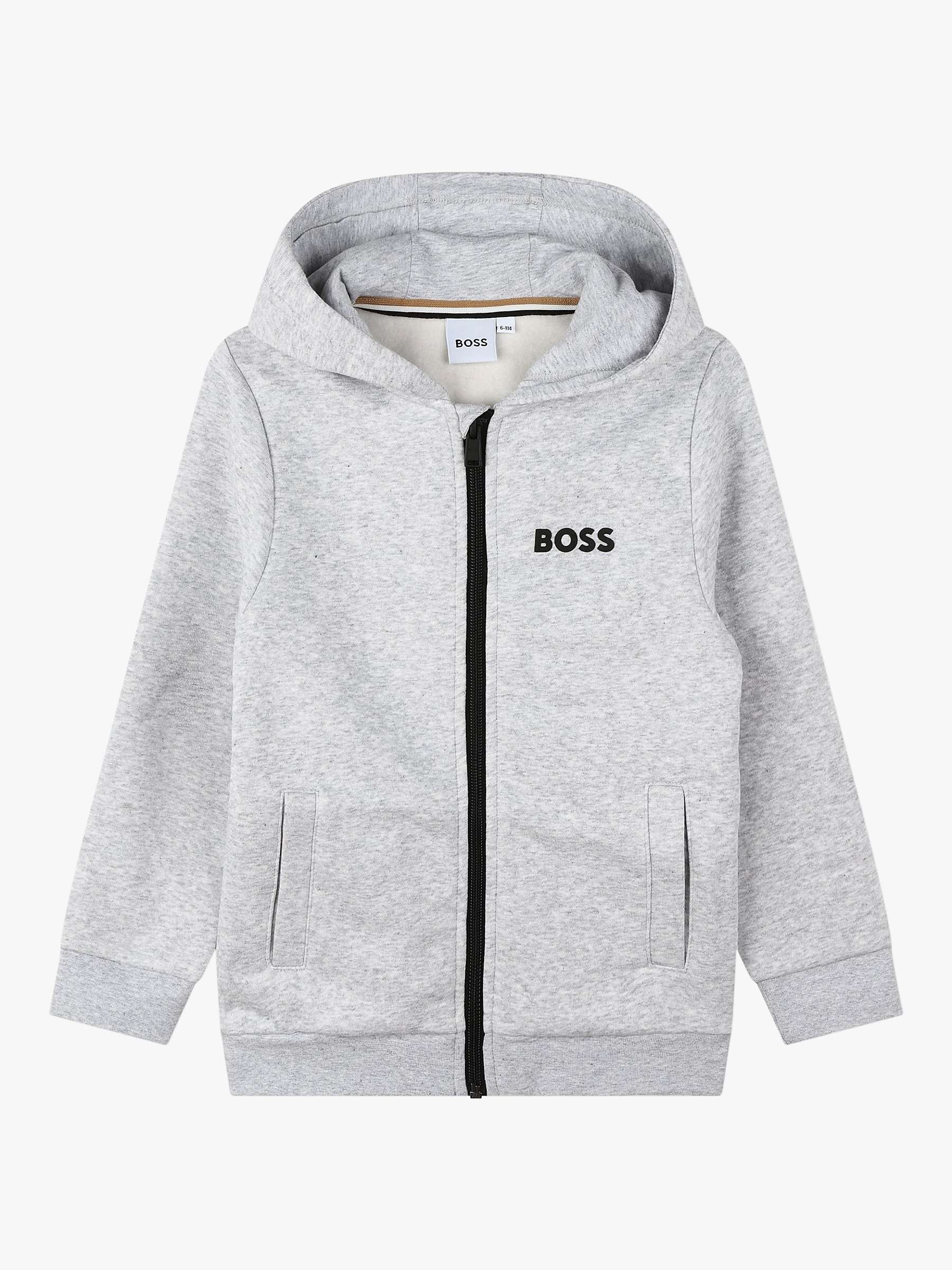 Buy BOSS Kids' Logo Hooded Cardigan, Light Grey Online at johnlewis.com