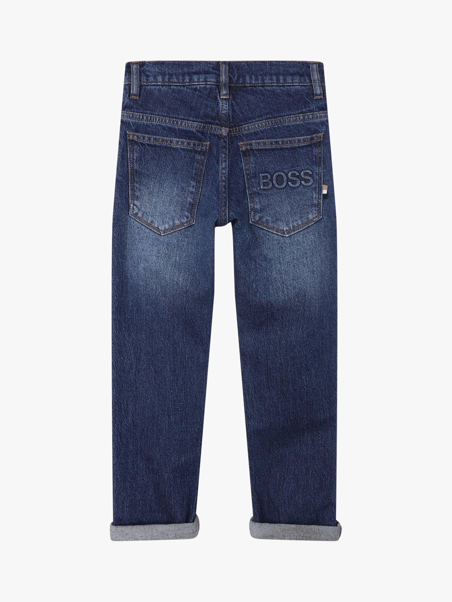 BOSS Boy's Logo Embossed Pocket Jeans, Blue, 5 years