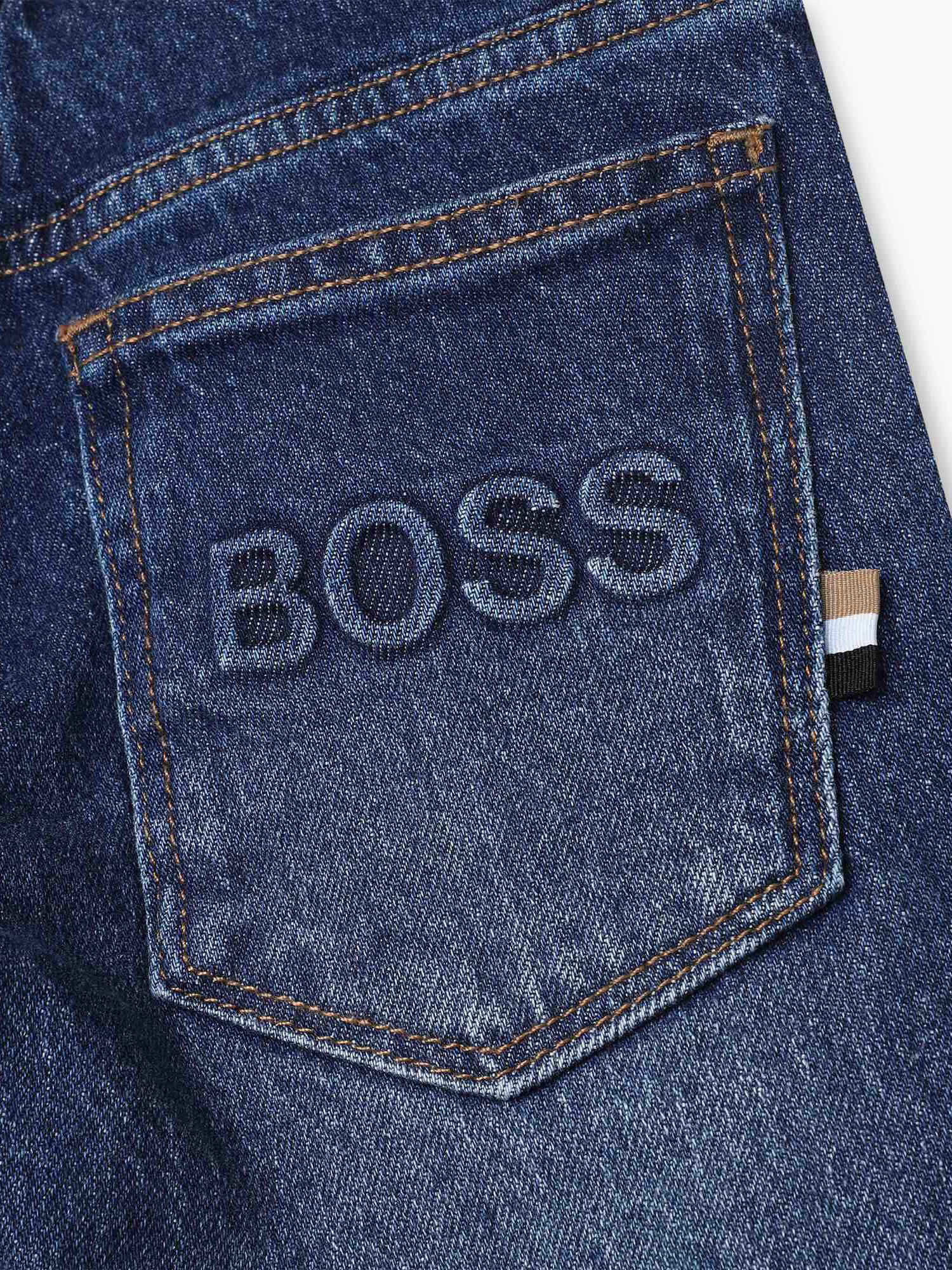 BOSS Boy's Logo Embossed Pocket Jeans, Blue, 5 years