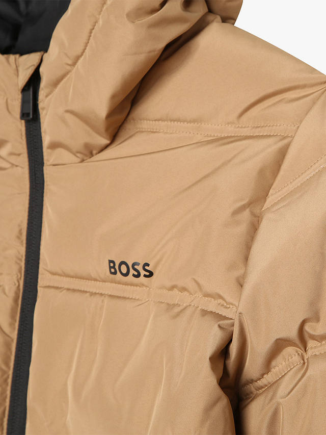 BOSS Kids' Badge Logo Hooded Puffer Jacket, Stone
