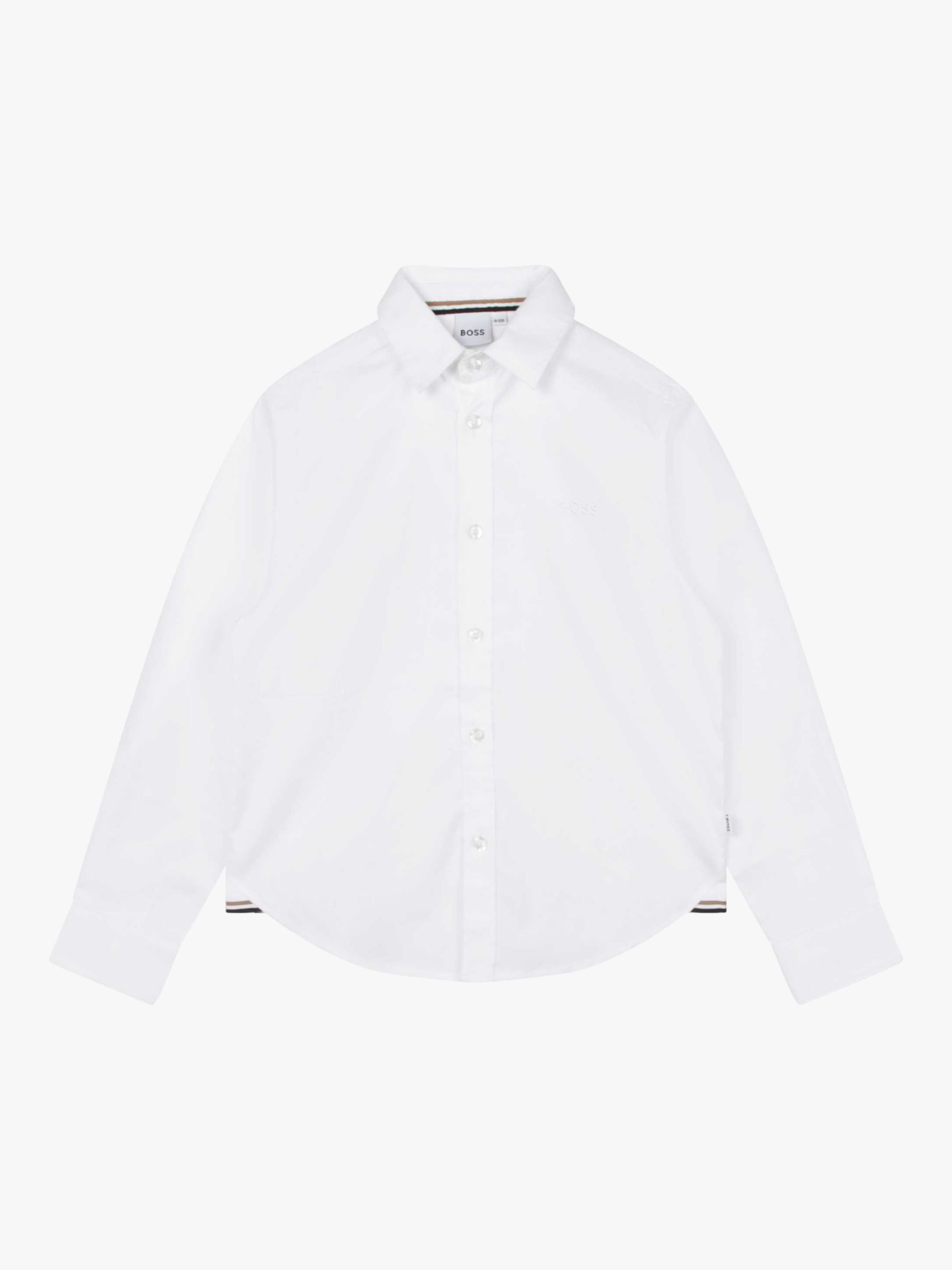 BOSS Kids' Oxford Long Sleeve Shirt, White, 10 years
