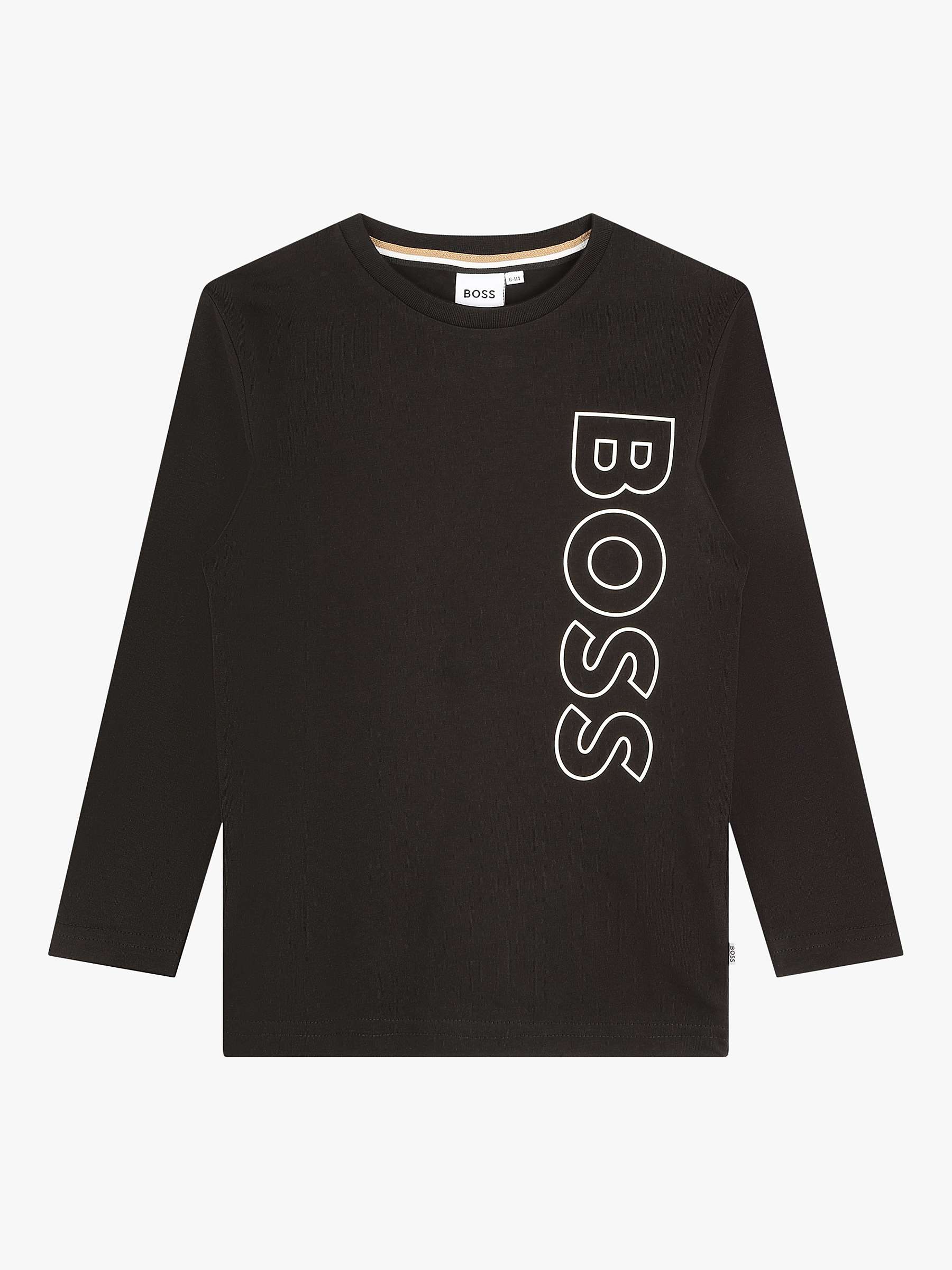 Buy BOSS Kids' Logo Long Sleeve T-Shirt, Black Online at johnlewis.com