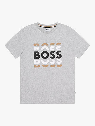 BOSS Kids' Logo Short Sleeve T-Shirt, Light Grey