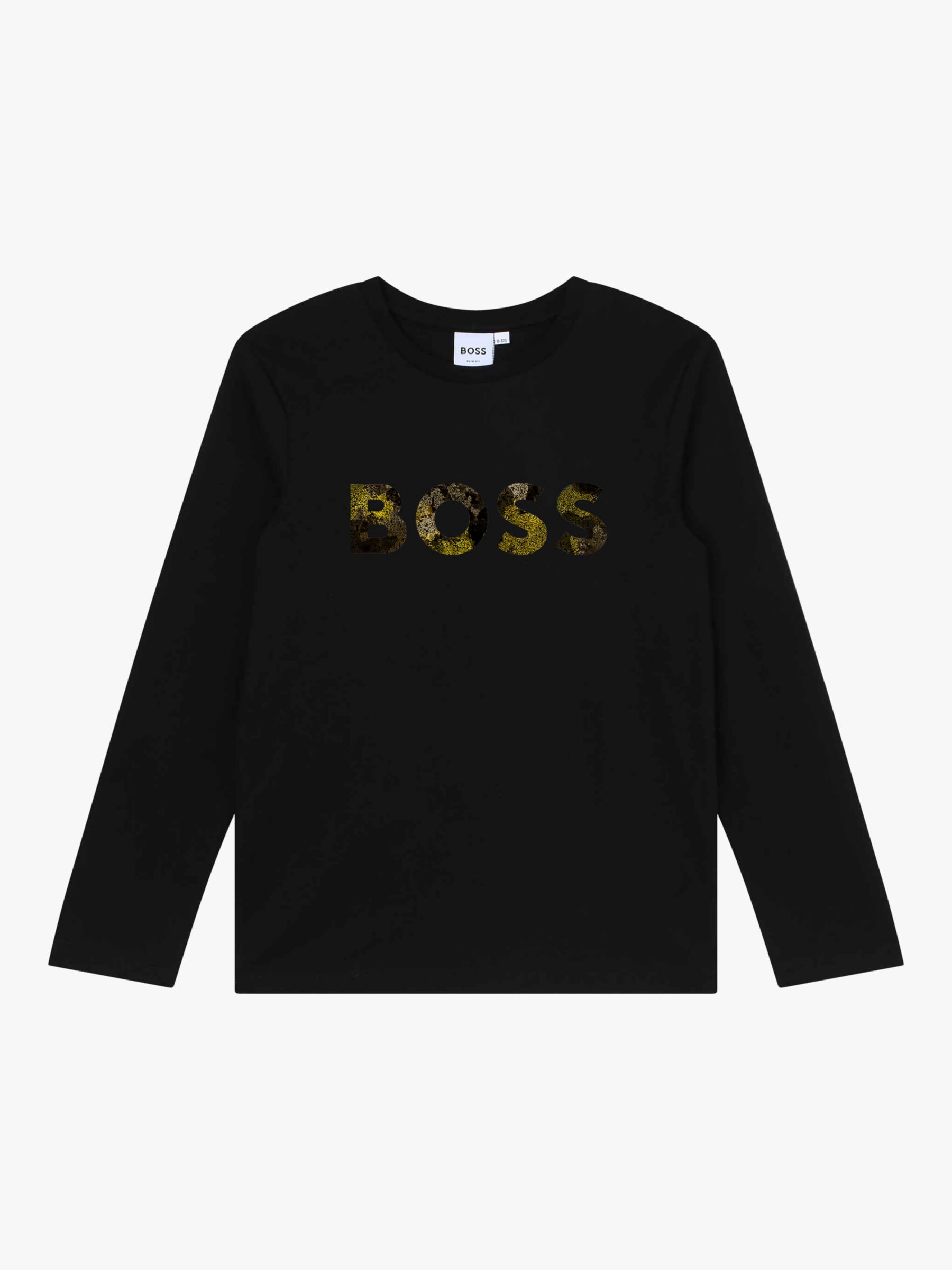 BOSS Kids' Fancy Logo Long Sleeve T-Shirt, Black/Multi, 4 years