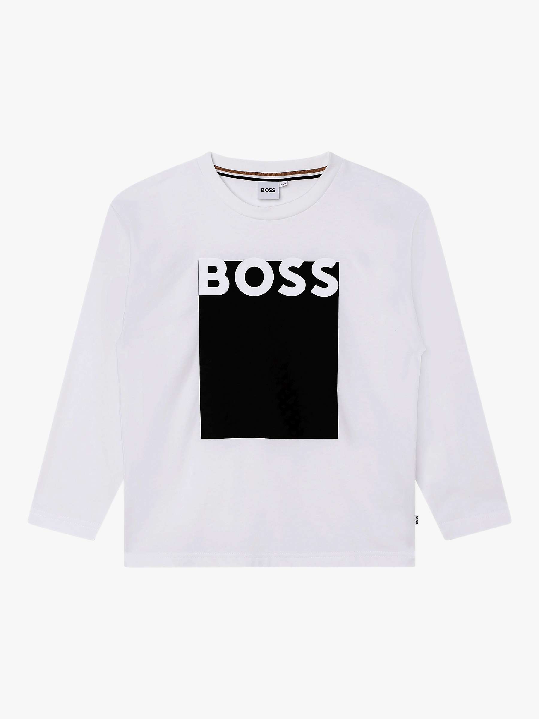 Buy BOSS Kids' Logo Long Sleeve T-Shirt, White Online at johnlewis.com