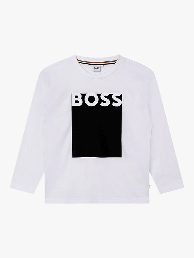BOSS Kids' Logo Long Sleeve T-Shirt, White
