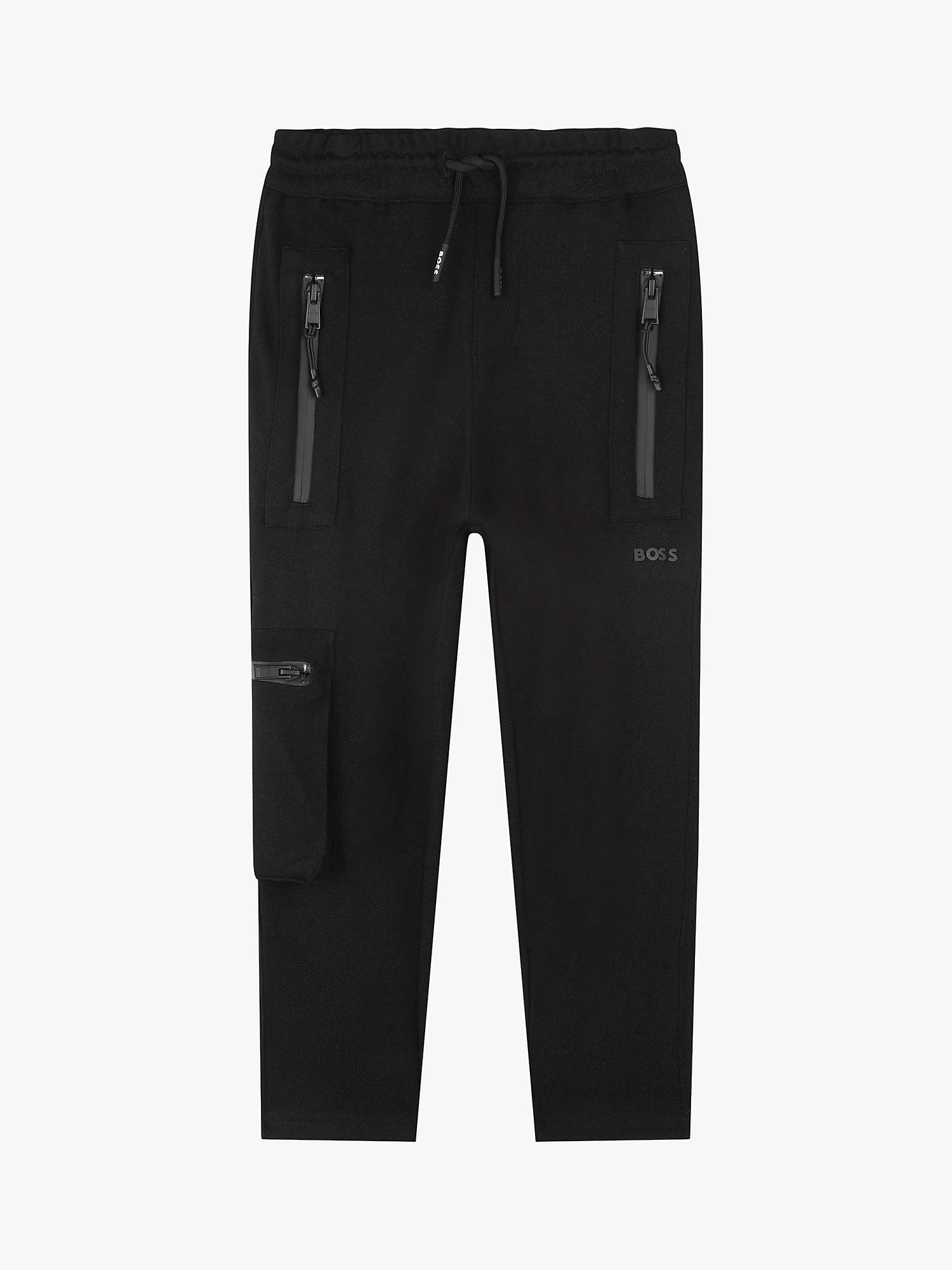 Buy BOSS Kids' Logo Piqué Zip Detail Jogging Trousers, Black Online at johnlewis.com