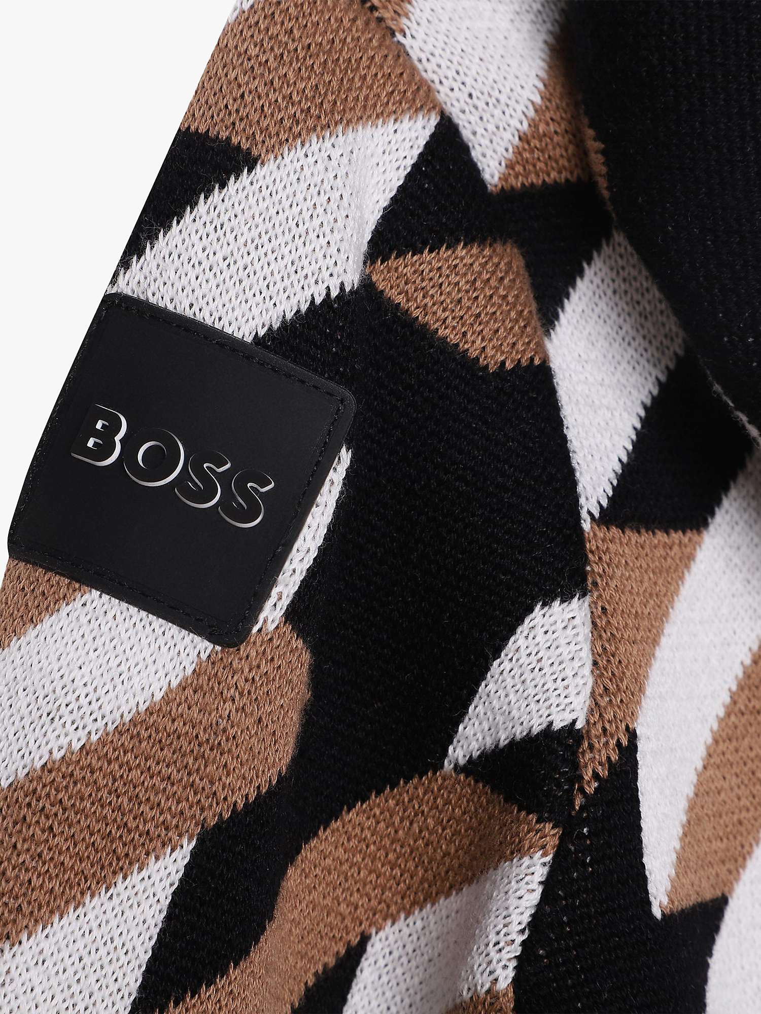 Buy Boss Baby Cotton Knit Jacquard Monogram Zip Through Hooded Cardigan, Chocolate Brown Online at johnlewis.com