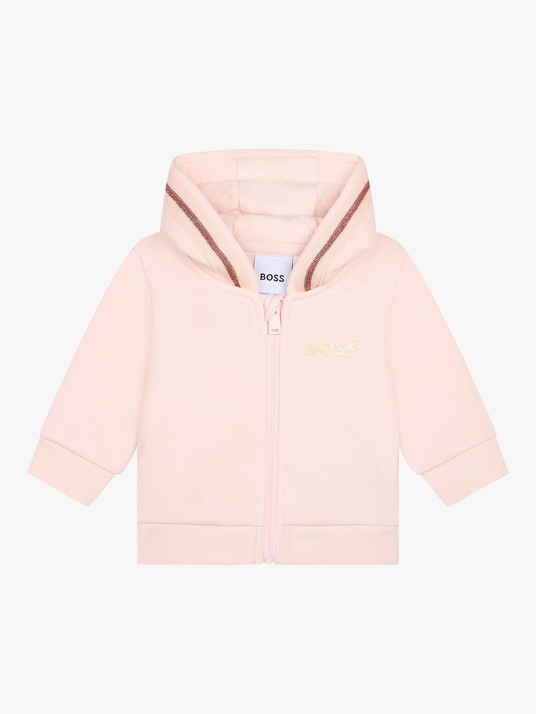 Buy BOSS Baby Fleece Zip Through Hooded Jogging Cardigan, Pink Online at johnlewis.com