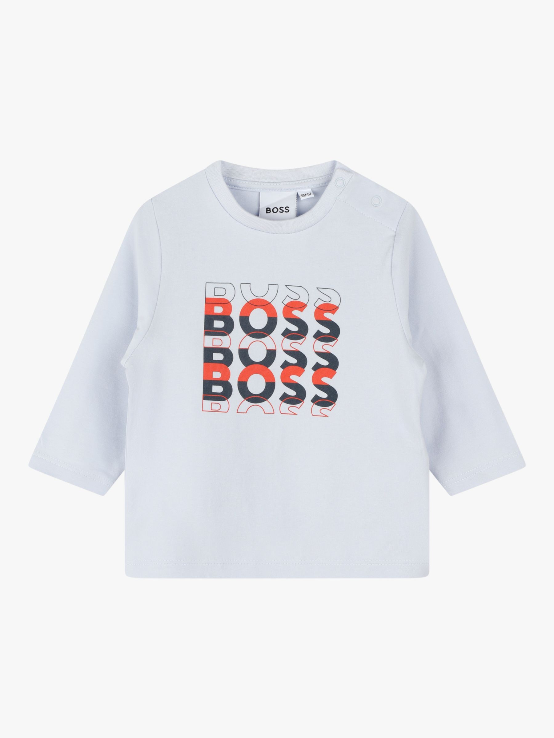 BOSS Baby Logo Long Sleeve T-Shirt, Light Blue at John Lewis & Partners