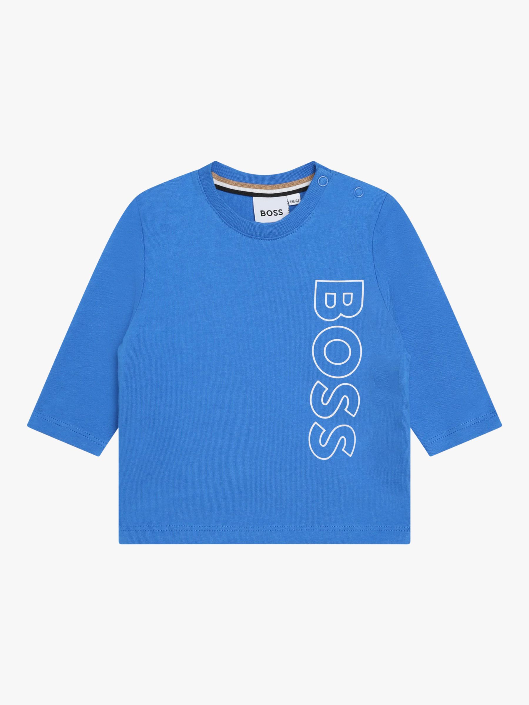 BOSS Baby Logo Long Sleeve T-Shirt, Blue at John Lewis & Partners