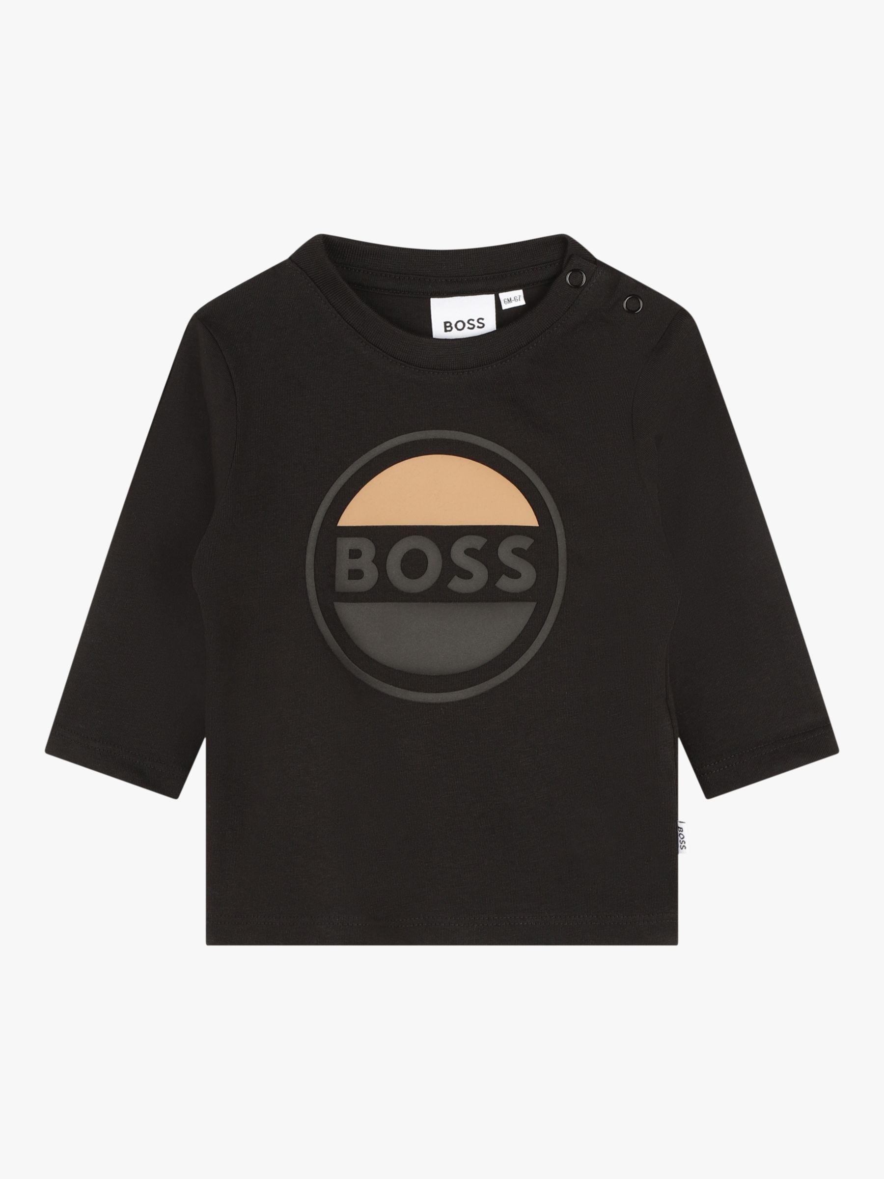BOSS Baby Logo Long Sleeve T-Shirt, Black/Multi at John Lewis & Partners