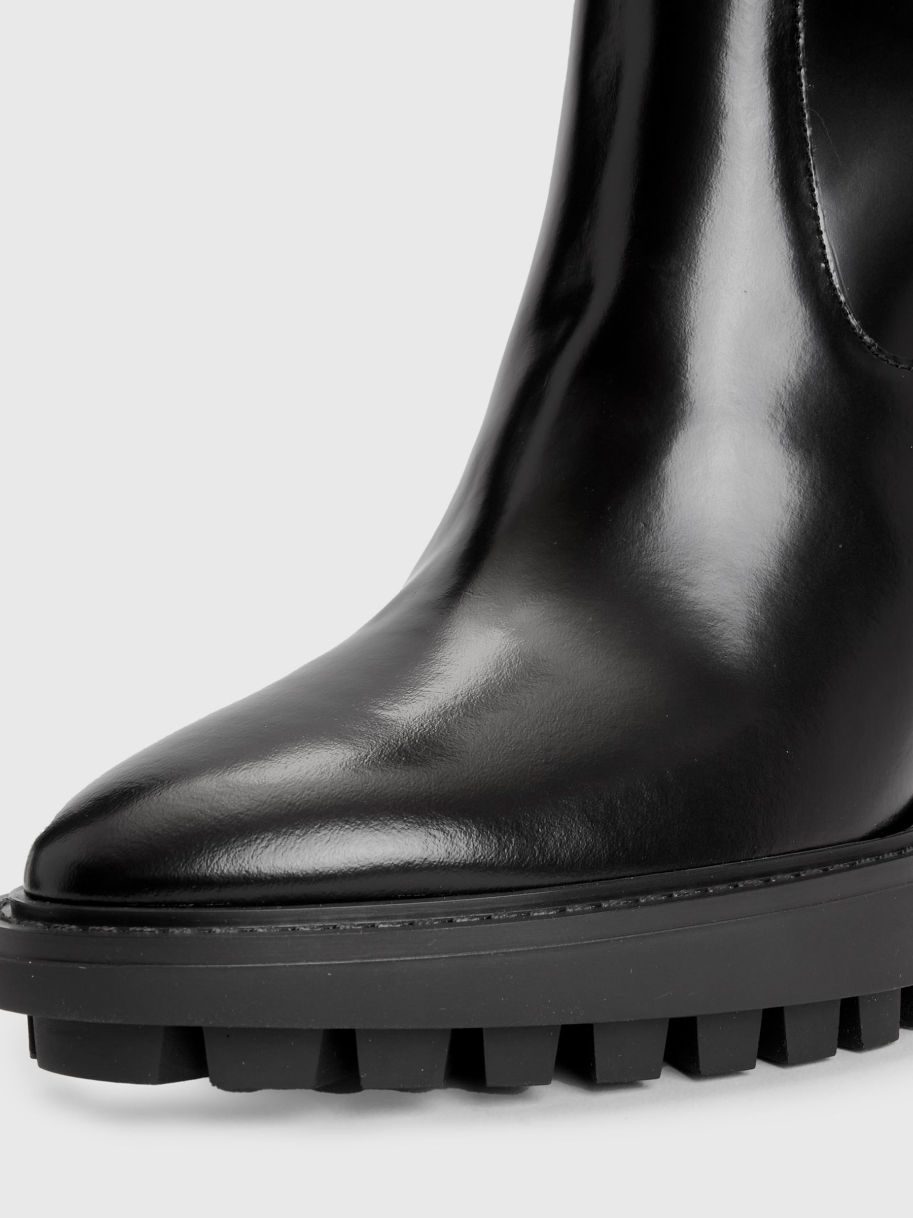 AllSaints Harlem Knee High Leather Platform Boots, Black at John Lewis ...