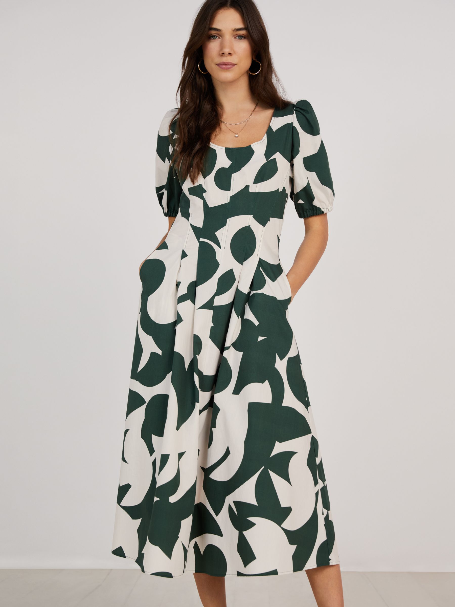 Baukjen Jazlyn Abstract Print Organic Cotton Dress, Green at John Lewis ...