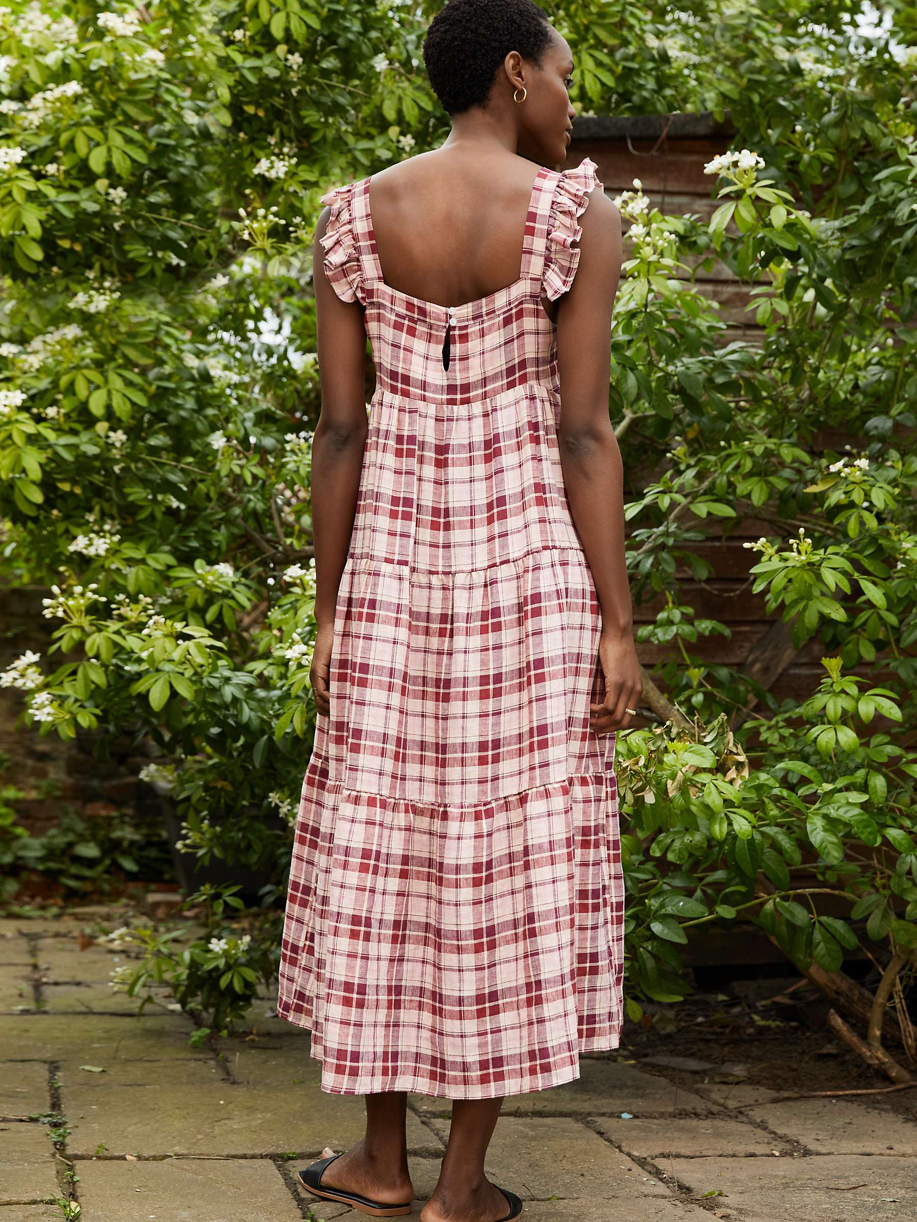 Buy Baukjen Katie Check Tiered Linen Dress, Burgundy Online at johnlewis.com
