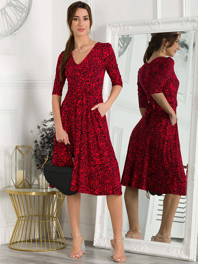 Jolie Moi Valeria Animal Print Midi Dress, Red