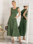 Jolie Moi Pia Frill Shoulder Animal Midi Dress, Green