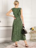 Jolie Moi Pia Frill Shoulder Animal Midi Dress, Green
