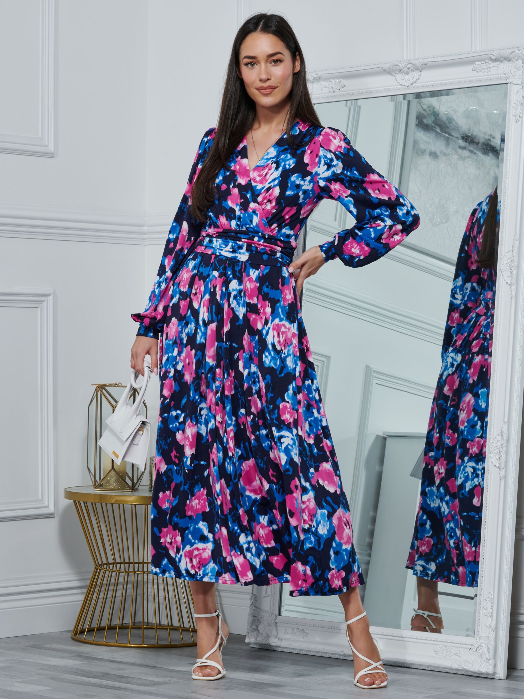 Jolie Moi Kamille Long Sleeve Maxi Dress, Navy/Multi