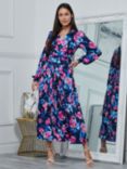 Jolie Moi Kamille Long Sleeve Maxi Dress, Navy/Multi, Navy/Multi